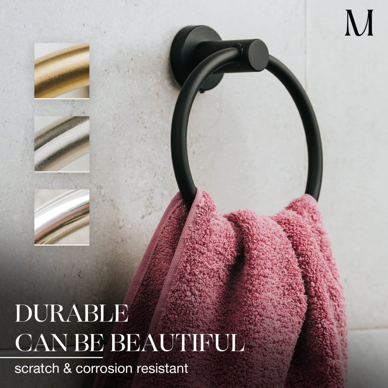 MARMOLUX ACC Matte Black Towel Ring - SUS304 Stainless Steel Wall Mounted Hand Towel Holder for Bathroom - Kitchen & Bathroom Towel Rack - Black Towel Hanger - Bathroom Towel Holder - Hand Towel Rack - Image 2
